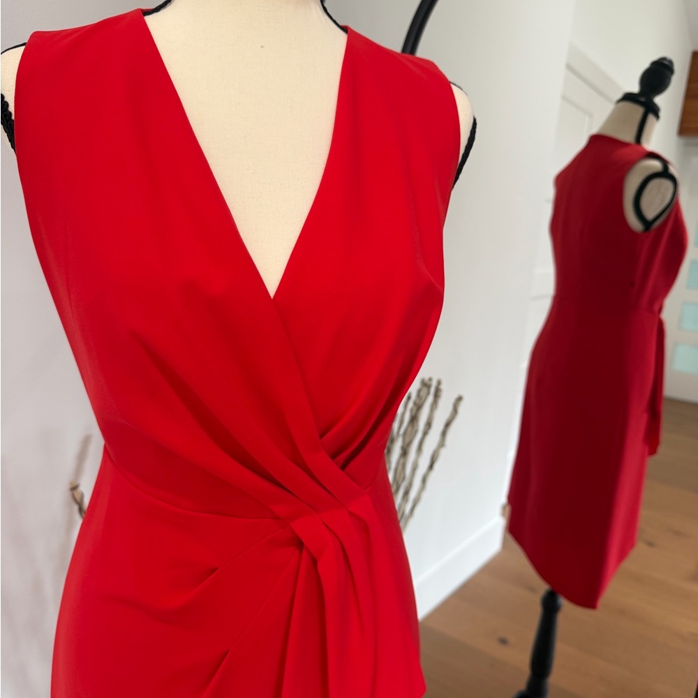 Elie Tahari Red Sleeveless Midi Wrap Dress